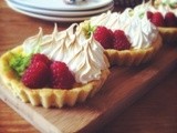 Passion fruit curd, lime, meringue & raspberry tart