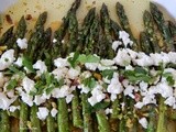 Asparagus with feta and Aegina pistachios