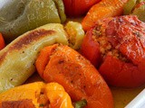 Τomatoes and peppers stuffed with bulgur and fennel