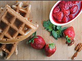 Banana Buttermilk Waffles with Strawberries and Pecans