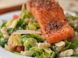 Simple Caesar Salad with Salmon and Pasta