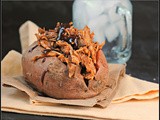 Slow Cooker Beer Pulled Pork-Stuffed Sweet Potatoes