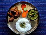 Mangalorean Plated Meal Series - Boshi# 11 - Chicken Ghee Roast, Mixed Vegetable Saagu & Rice