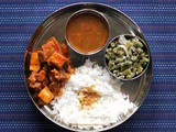 Mangalorean Plated Meal Series - Boshi# 27 - Pork Bafat with Yam & Radish, Tomato Saar, Beans Thel Piao