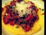 Roasted Cherry Tomato and Sausage over Soft Polenta