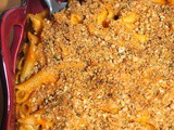 Butternut squash macaroni and cheese with hazelnut crumble