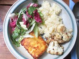 GebratenFeta,Couscous,gebratener Blumenkohl,Salat,vegetarisch