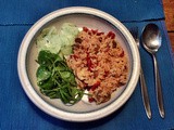 Reis-Pilzpfanne,Gurkensalat,purtulaksalat,Dessert , vegetarisch