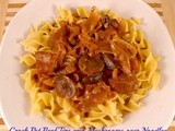 Crock Pot Beef Tips and Mushrooms over Noodles