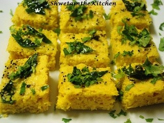 Instant Khaman Dhokla - Gram flour cake - Microwave version