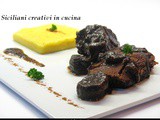 Guancia di manzo brasata alle prugne con purè di patate e zafferano