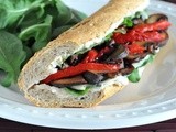 Baby bella, red pepper and arugula sandwich