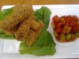 Couscous crusted mince meat finger's with green and red cherry salsa