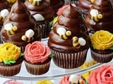 Chocolate Beehive and Rose Flower Cupcakes