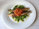 Fried Sardines with Tomato-Garlic-Anchovy Sauce and Arugula