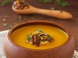 Coconut Curry Carrot & Apple Soup w/ Bacon, Granny Smith Apple & Cashew Topping
