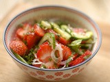 Cucumber, shallot and strawberry salad with mint and passionfruit dressing