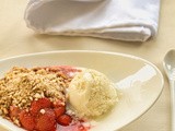 Strawberry crumble with elderflower ice cream