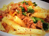 Rigatoni with spicy sausage, sweet mini peppers, & broccoli