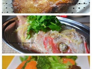 Fuss Free Recipes with amc Cookware : Thai Style Steam Fish, Grilled Chicken and Steam Broccoli with Mushrooms and Scallops