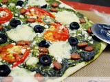 Thin Crust Pesto Pizza with Olives and Feta