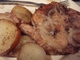 Casserole of Pork Chops, Garlic, Potatoes, and Onions