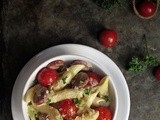 Pasta with Leeks, Cherry Tomatoes and Frankfurters