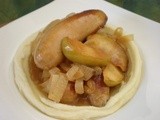 Beer Braised Pork Sausages with Apple and Onion
