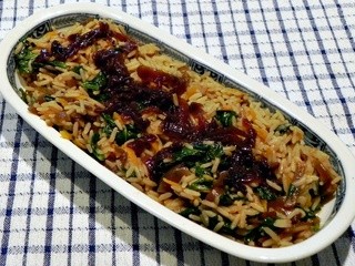 Rice Pilaf with Spinach and Caramelized Onions
