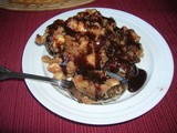 Chocolate bread pudding with hot fudge sauce