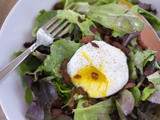 Green Salad with Poached Egg, Bacon and Champagne Vinegar and Walnut Oil Vinaigrette