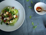 Salad with blueberries , grapes, coriander pesto and paprika oil - Σαλάτα iceberg με μύρτιλλα, σταφύλια, πέστο κόλιανδρου και ελαιόλαδο πάπρικας