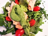 Steamed Salmon with salad and avocado dressing