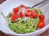 Spinach and Avocado Greens Pasta with Roasted Grape Tomatoes