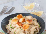 Butter Seared Scallops And Risotto With Peas And Bacon