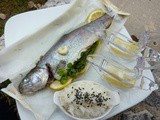 Trout in a parcel with lemon and parsley served with basmati rice