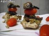 Chicken and Mushroom Kebabs with Olive Paste