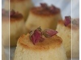 Mini upside down cakes with rose buds and rose water syrup