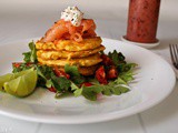 Corn and Quinoa Polenta Fritters with Smoked Salmon