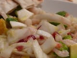 Insalata tiepida di Gamberetti, Finocchi, Avocado con focacette senza lievito