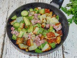 Patate con pancetta e zucchine