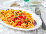 Spaghetti cozze e peperoni con olive