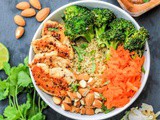Asian Chicken Bowls with Broccoli, Carrots and Almond Butter Sauce