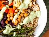 Vegan Quinoa Power Bowls with Roasted Veggies and Avocado Sauce {Gluten-Free}