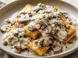 Pečena polenta iz ponve z gobami in sirovo kremo