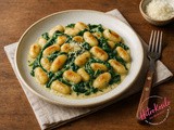 Pečeni njoki s špinačo, česnom in parmezanom
