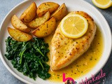 Piščančji zrezki v limonini omaki s pečenim krompirjem in blitvo
