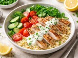Topla skleda s piščancem, kuskusom in limoninim jogurtom (30 min)