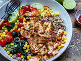 Healthy Grilled Salmon Bowl With Vegetables and Quinoa