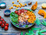 Healthy Shrimp Salad With Lettuce And Roasted Veggies
